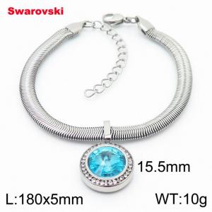 Stainless steel 180X5mm  snake chain with swarovski circle pendant fashional silver bracelet - KB166404-K