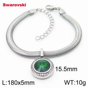 Stainless steel 180X5mm  snake chain with swarovski circle pendant fashional silver bracelet - KB166405-K