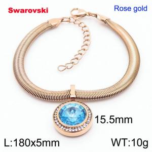 Stainless steel 180X5mm  snake chain with swarovski circle pendant fashional rose gold bracelet - KB166406-K