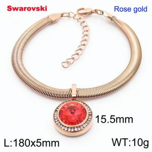 Stainless steel 180X5mm  snake chain with swarovski circle pendant fashional rose gold bracelet - KB166407-K