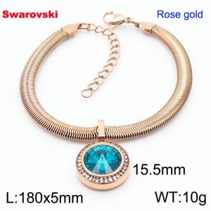Stainless steel 180X5mm  snake chain with swarovski circle pendant fashional rose gold bracelet - KB166408-K