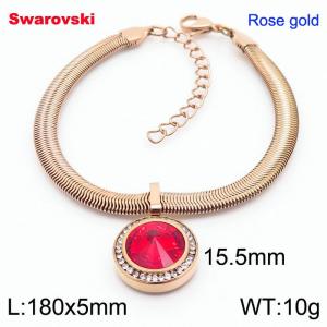 Stainless steel 180X5mm  snake chain with swarovski circle pendant fashional rose gold bracelet - KB166409-K