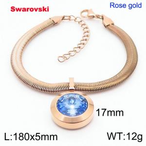 Stainless steel 180X5mm  snake chain with swarovski big stone pendant fashional rose gold bracelet - KB166458-K