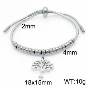 Charm Keel Round Snake Bone Chain Stainless Steel Tree Pendant Bead Adjustable Bracelets - KB166505-Z