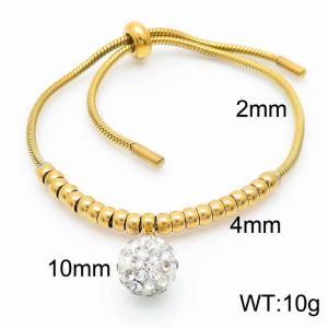 18K Gold Plated Stainless Steel Crystal Bead Pendant Adjustable Bracelets Keel Round Snake Bone Chain - KB166507-Z