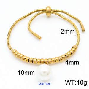 Shell Pearl Pendant 18K Gold Plated Stainless Steel Bead Adjustable Bracelets Round Snake Bone Chain - KB166510-Z