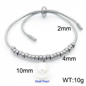 Fashion Shell Pearl Pendant Stainless Steel Bead Adjustable Bracelets Round Snake Bone Chain - KB166511-Z