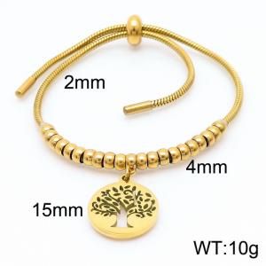 18K Gold Plated Stainless Steel Life Tree Pendant Bead Keel Chain Adjustable Bracelets - KB166514-Z