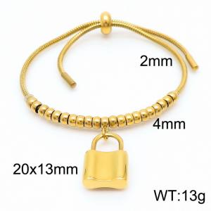 18K Gold Plated Adjustable Keel Chain Bracelets Stainless Steel Lock Pendant Bead  Snake Chain - KB166521-Z