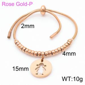 Charm 18K Rose Gold Plated Adjustable Keel Chain Bead Bracelets Stainless Steel Girl Pendant - KB166524-Z