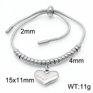 Pop It Stainless Steel Beads Adjustable Keel Chain Heart Pendant Womens Cuff Bracelet - KB166525-Z