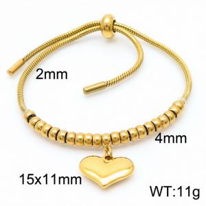 Pop It Stainless Steel 18K Gold Plated Beads Adjustable Keel Chain Heart Pendant Womens Cuff Bracelet - KB166526-Z