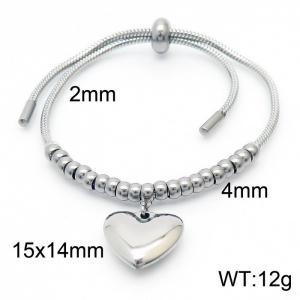 Heart Pendant Adjustable Snake Chain Stainless Steel Beads Womens Cuff Bracelets Jewelry - KB166528-Z
