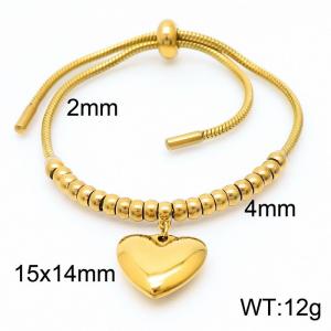 Heart Pendant Adjustable Snake Chain 18K Gold Plated Stainless Steel Beads Womens Cuff Bracelets Jewelry - KB166529-Z