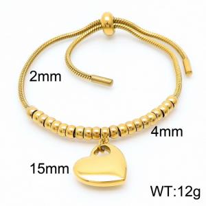 Heart Pendant Adjustable Snake Chain 18K Gold Plated Stainless Steel Beads Womens Cuff Bracelets Jewelry - KB166532-Z