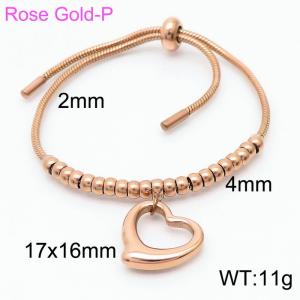 Charm Hollow Heart Pendant Adjustable Keel Chain 18K Rose Gold Plated Stainless Steel Beads Cuff Bracelets Jewelry - KB166535-Z