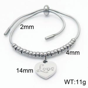 Wholesale Heart Love Pendant Adjustable Keel Chain Stainless Steel Beads Cuff Bracelets Women Jewelry - KB166537-Z