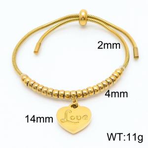 Wholesale Heart Love Pendant Adjustable Keel Chain 18K Gold Plated Stainless Steel Beads Cuff Bracelets Women Jewelry - KB166539-Z