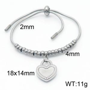 Fashion Heart Lock Pendant Adjustable Keel Chain Stainless Steel Beads Cuff Bracelets Women Jewelry - KB166540-Z