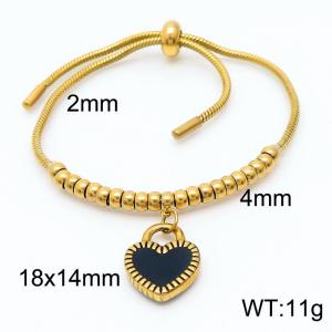 Temperament Black Heart Lock Pendant Adjustable Keel Chain Stainless Steel Cuff Bracelets 18K Gold Plated Jewelry - KB166543-Z