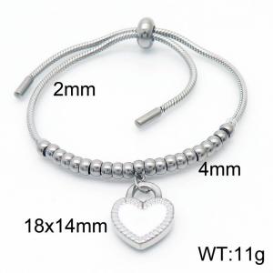 Temperament White Heart Lock Pendant Adjustable Keel Chain Stainless Steel Cuff Bracelets Jewelry - KB166544-Z