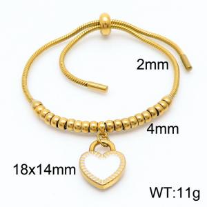 Temperament White Heart Lock Pendant Adjustable Keel Chain Stainless Steel Cuff Bracelets 18K Gold Plated Jewelry - KB166545-Z