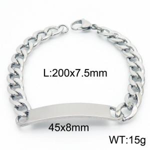 200mm Personality Laser Stainless Steel 8mm Curved Brand Bracelets Cuban Chain Jewelry Bangles - KB166556-Z