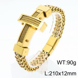 Stainless steel 210x12mm dragonbone chain magnetic clasp strong energic cross charm gold bracelet - KB166615-KFC