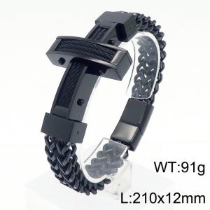 Stainless steel 210x12mm dragonbone chain magnetic clasp strong energic cross charm black bracelet - KB166616-KFC