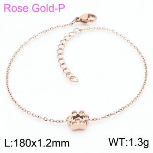 Stainless steel 185x1.2mm welding chain lobster clasp crystal dog palm charm rose gold bracelet - KB166627-K