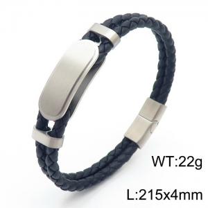 Foreign trade fashion oval braided men's leather rope titanium steel bracelet - KB166750-KLHQ