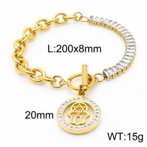 18K Gold Plated Stainless Steel Evil Eye Hamsa Hand Pendant Chain  Bracelets - KB166890-Z