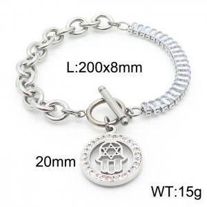 Stainless Steel Evil Eye Hamsa Hand Pendant Chain  Bracelets Silver Color - KB166891-Z