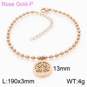 3mm Beads Chain Bracelet Women Stainless Steel 304 With Lucky Tree Charm Rose Gold Color - KB167226-Z
