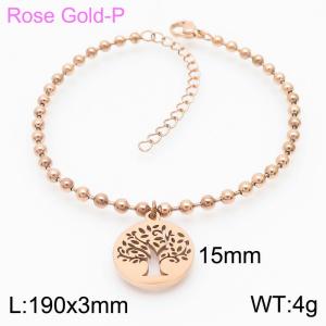 3mm Beads Chain Bracelet Women Stainless Steel 304 With Tree of Life Charm Rose Gold Color - KB167232-Z
