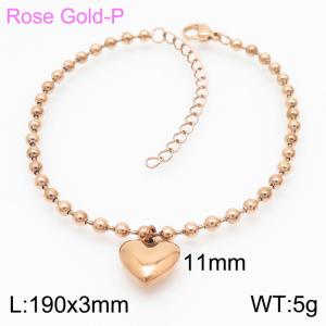 3mm Beads Chain Bracelet Women Stainless Steel 304 With Heart Charm Rose Gold Color - KB167250-Z