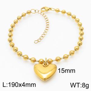 4mm Beads Chain Bracelet Women Stainless Steel 304 With Heart Charm Gold Color - KB167263-Z