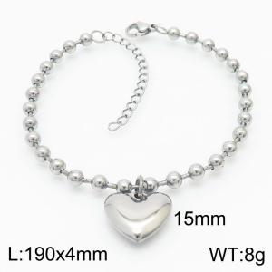 4mm Beads Chain Bracelet Women Stainless Steel 304 With Heart Charm Silver Color - KB167264-Z