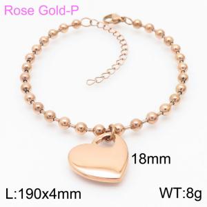 4mm Beads Chain Bracelet Women Stainless Steel 304 With Heart Charm Rose Gold Color - KB167265-Z