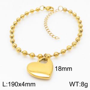 4mm Beads Chain Bracelet Women Stainless Steel 304 With Heart Charm Gold Color - KB167266-Z