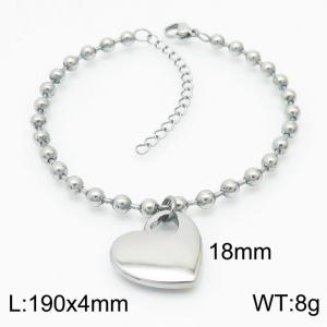 4mm Beads Chain Bracelet Women Stainless Steel 304 With Heart Charm Silver Color - KB167267-Z