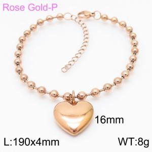 4mm Beads Chain Bracelet Women Stainless Steel 304 With Heart Charm Rose Gold Color - KB167268-Z