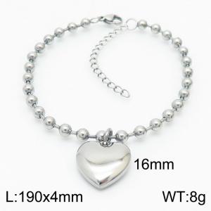 4mm Beads Chain Bracelet Women Stainless Steel 304 With Heart Charm Silver Color - KB167270-Z