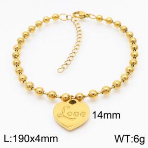 4mm Beads Chain Bracelet Women Stainless Steel 304 With Love Heart Charm Gold Color - KB167272-Z