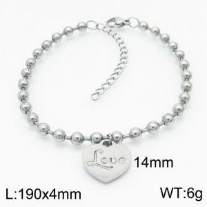 4mm Beads Chain Bracelet Women Stainless Steel 304 With Love Heart Charm Silver Color - KB167273-Z