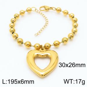 6mm Beads Chain Bracelet Women Stainless Steel 304 With Heart Charm Gold Color - KB167274-Z