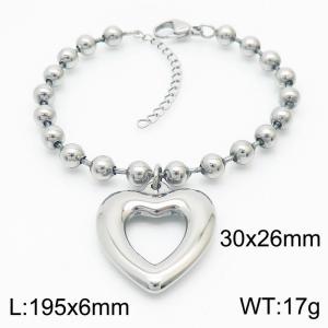 6mm Beads Chain Bracelet Women Stainless Steel 304 With Heart Charm Silver Color - KB167275-Z