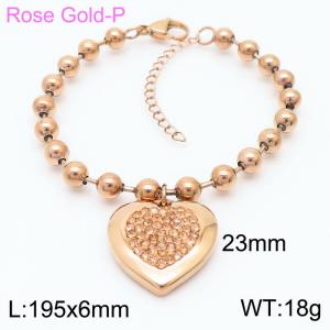 6mm Beads Chain Bracelet Women Stainless Steel 304 With Heart Charm Rose Gold Color - KB167276-Z