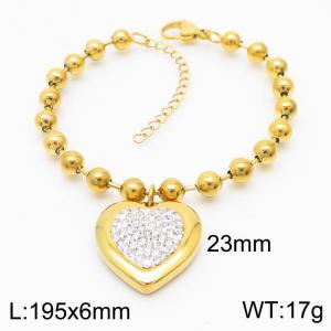 6mm Beads Chain Bracelet Women Stainless Steel 304 With Heart Charm Gold Color - KB167277-Z