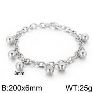 Stainless steel 200 × 6mm Chain Simple Personality Round Bead Pendant Charm Silver Bracelet - KB167698-Z